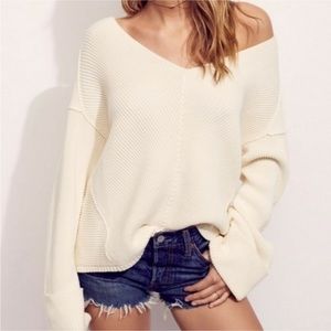 Free People La Brea V Neck Sweater - Cream (Small)